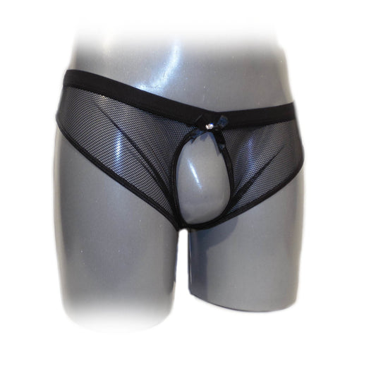 Black Netted Open Back Hipster Panty