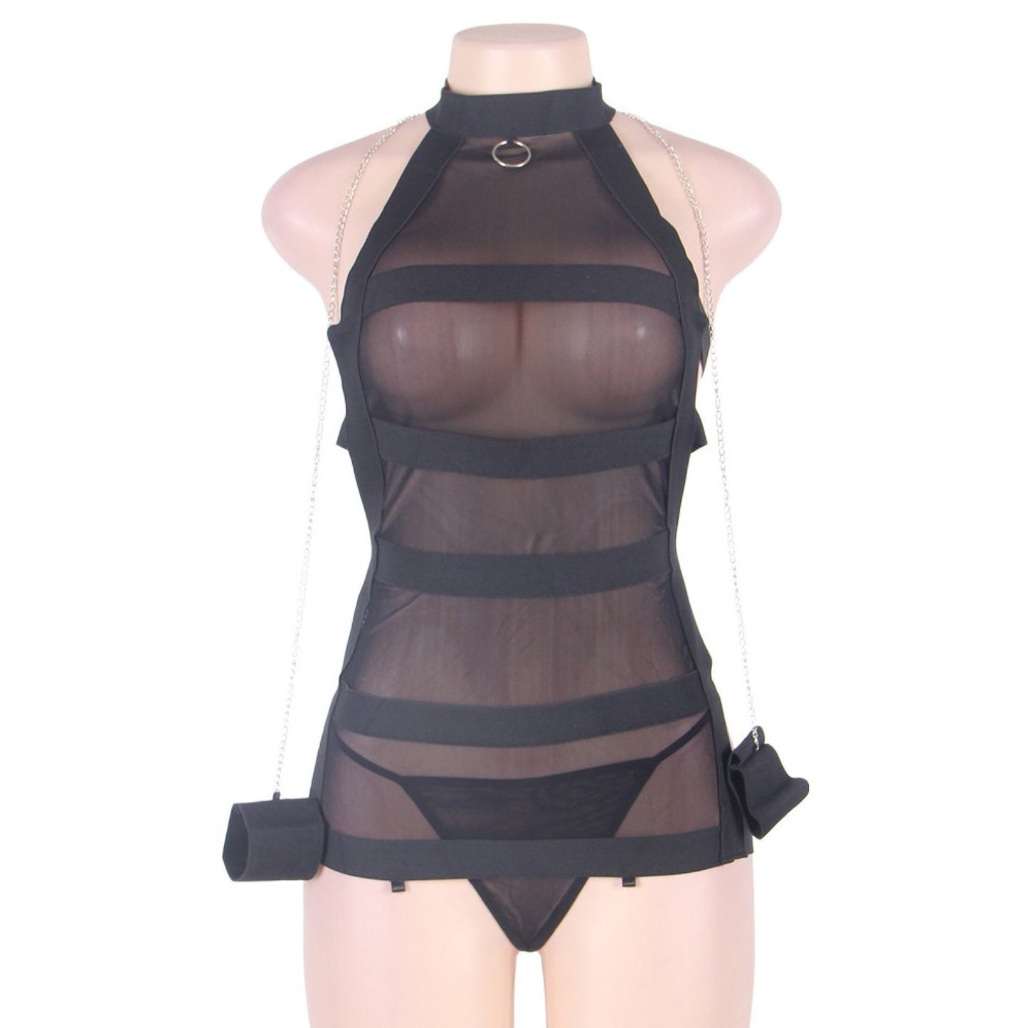 Banded net dress with chains