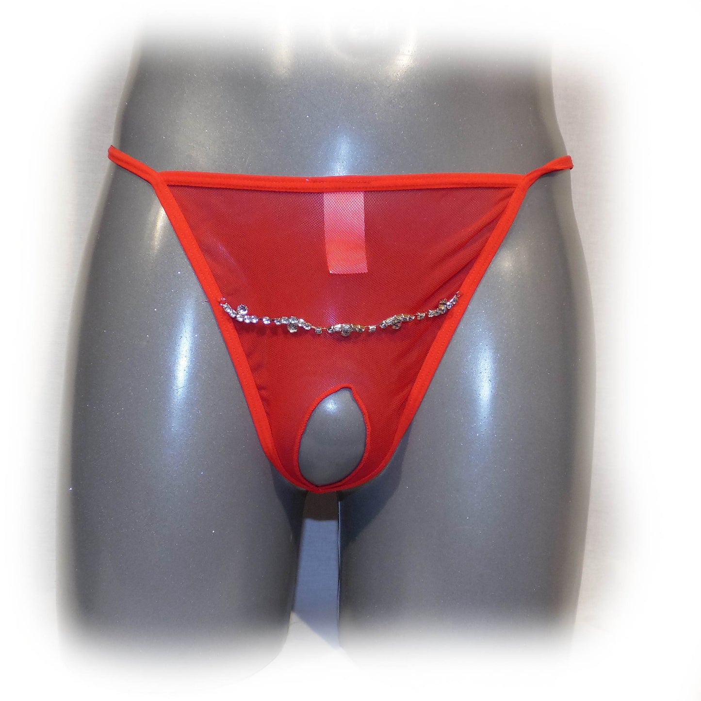 Open string bikini top with rhinestones