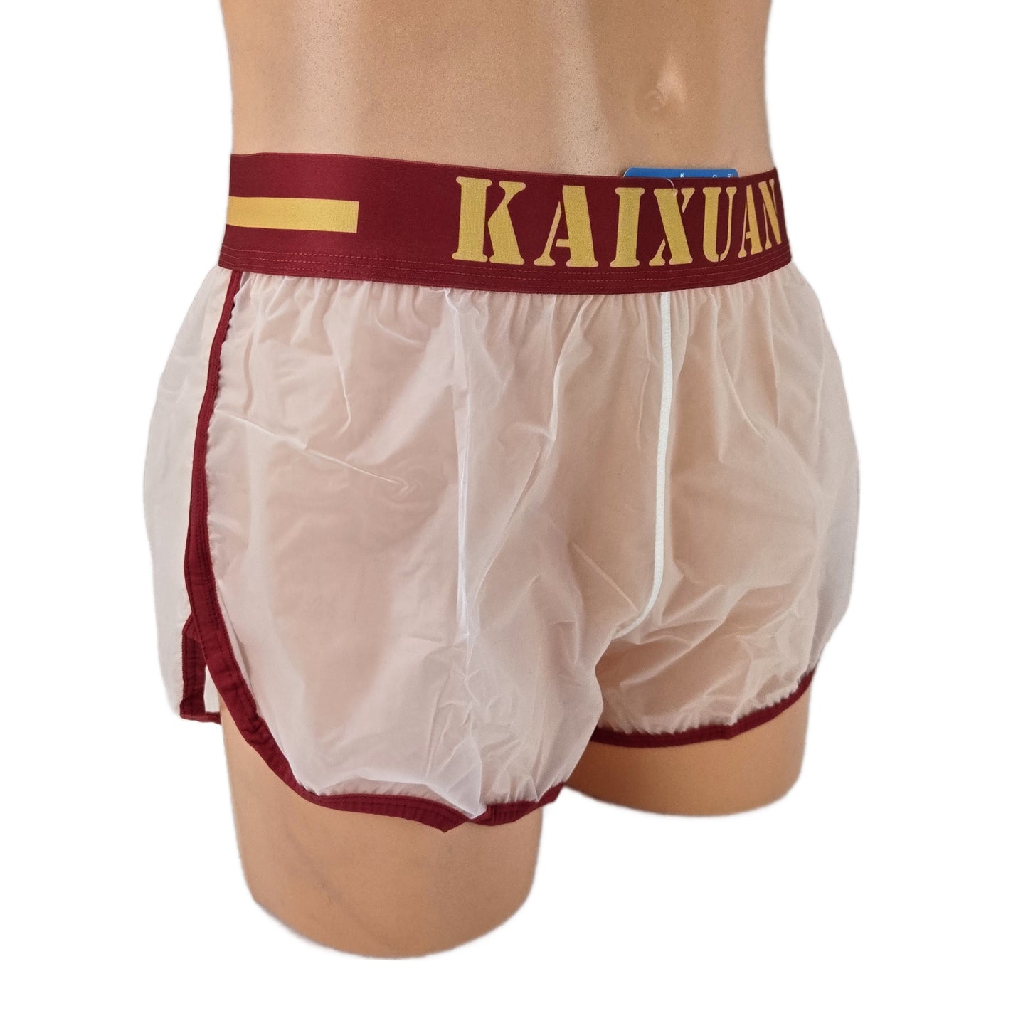 Boxershorts Kunststoff-transparent roter Bund
