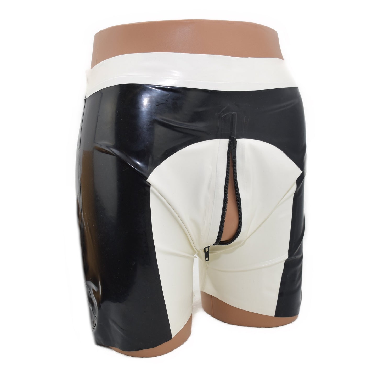 Latex Shorts mit durchgehendem Zwei-Wege-Reißverschluss