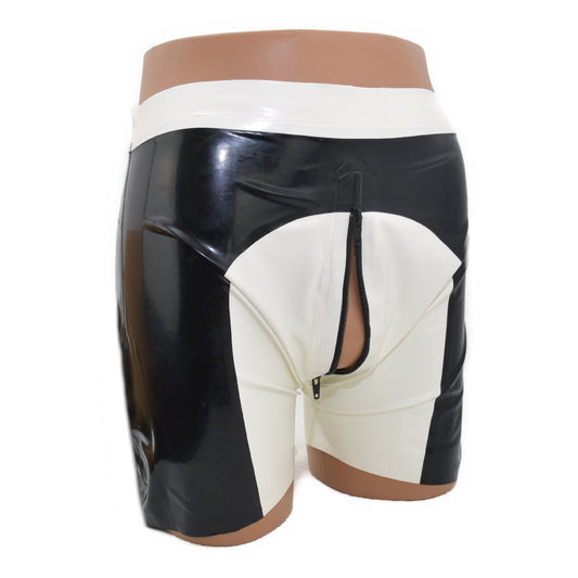 Latex Shorts mit durchgehendem Zwei-Wege-Reißverschluss