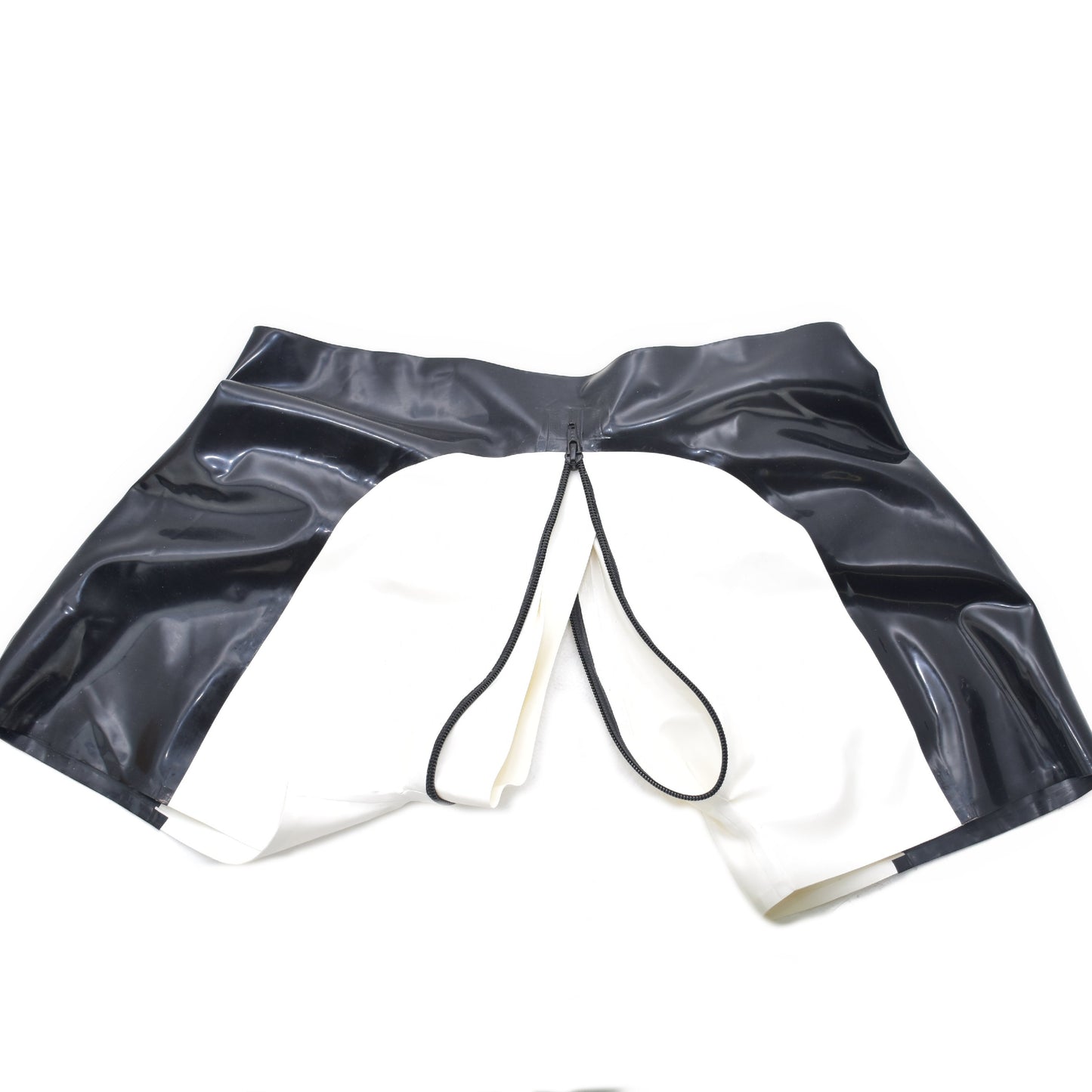 Latex Shorts mit durchgehendem Zwei-Wege-Reißverschluss