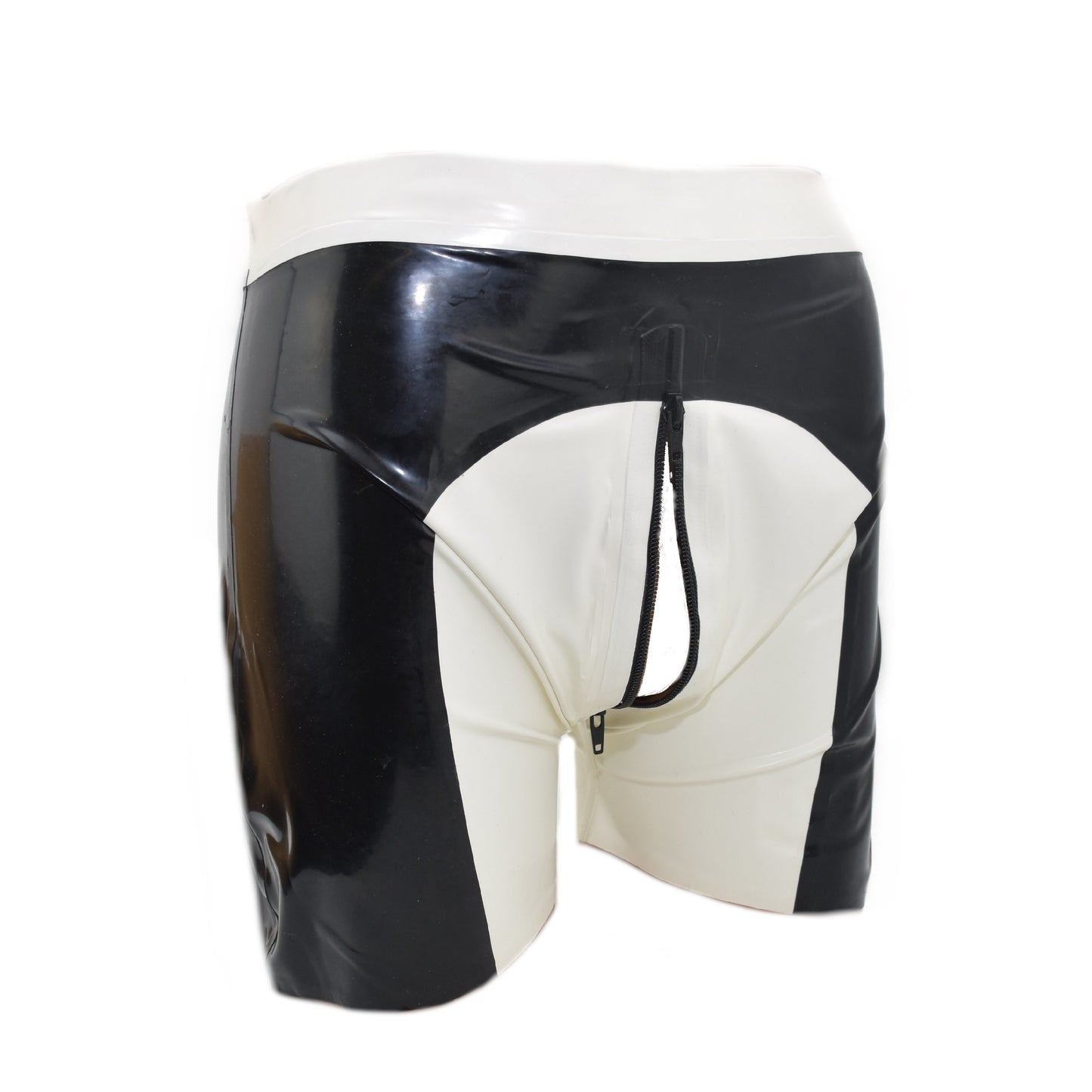 Latex Shorts mit durchgehendem Zwei-Wege-Reißverschluss