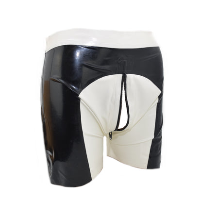Latex Shorts mit durchgehendem Zwei-Wege-Reißverschluss