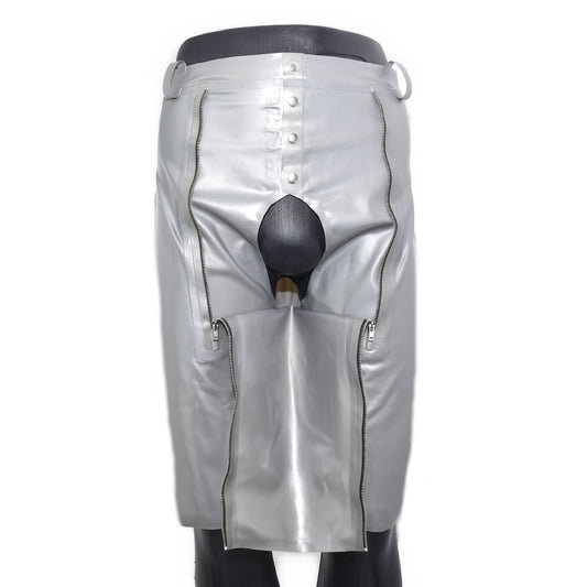 Latex Shorts mit Doppel-Reißverschluss/Innenbeutel Druckknöpfe