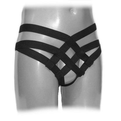 Black thong with cage bandage