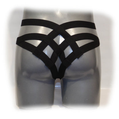 Black thong with cage bandage