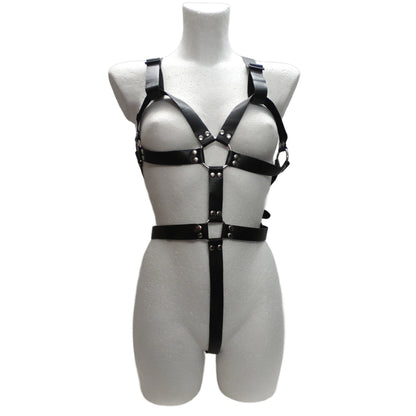 Leather Body Bondage Straps with Bra