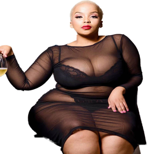 Sexy Fashion Perspective Gauze Long Sleeve Women Dress