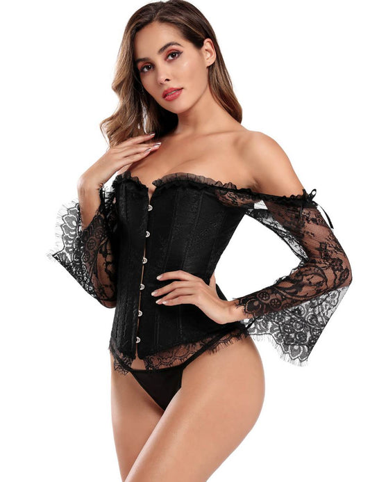 Lace Sleeves Stitching Black Corset