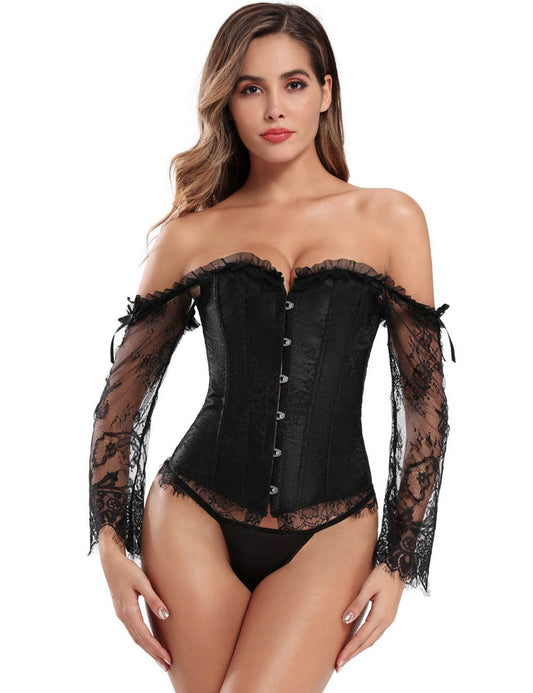 Lace Sleeves Stitching Black Corset