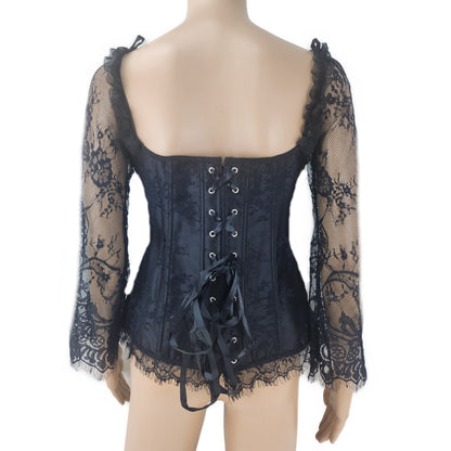 Lace Sleeves Stitching Black Corset