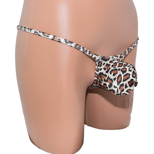 Mens thong bulge pouch Leopard Print