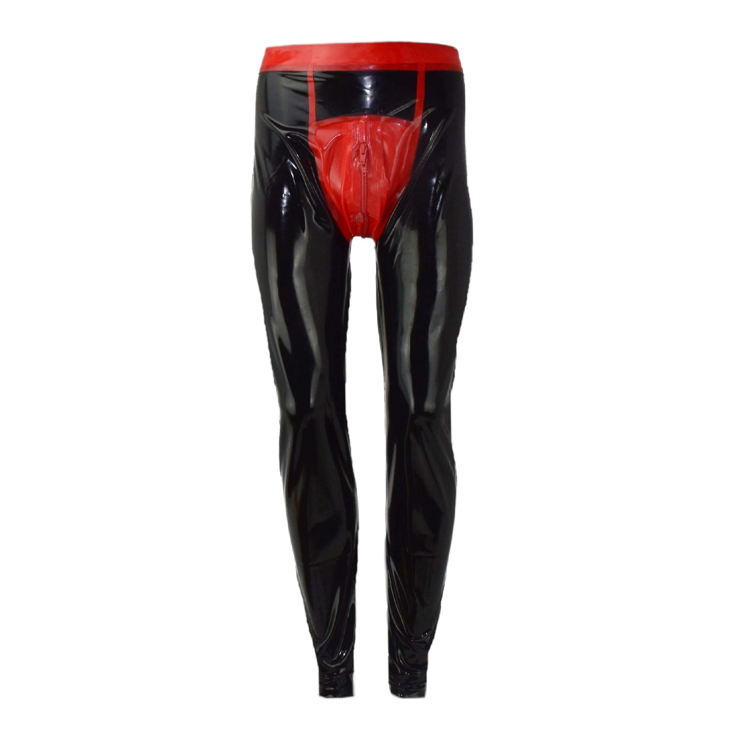 Long latex trousers with double zipper