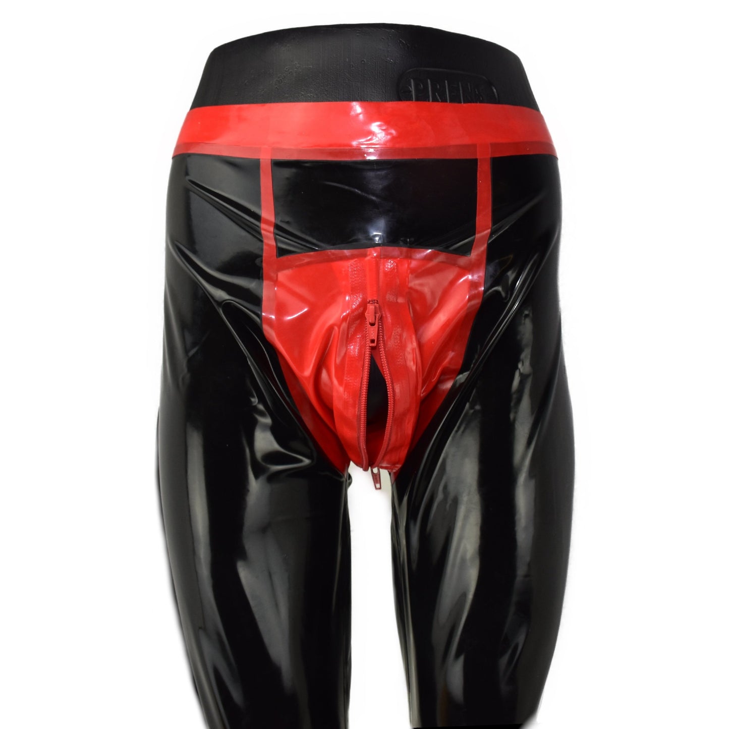 Long latex trousers with double zipper