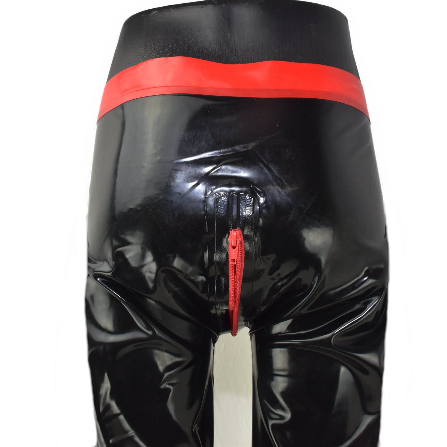 Long latex trousers with double zipper