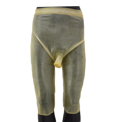 Latex Extra Long Knee-Length Shorts Transparent Open Penis Tube