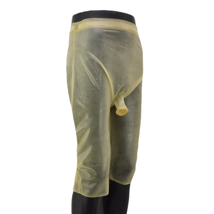 Latex Extra Long Knee-Length Shorts Transparent Open Penis Tube