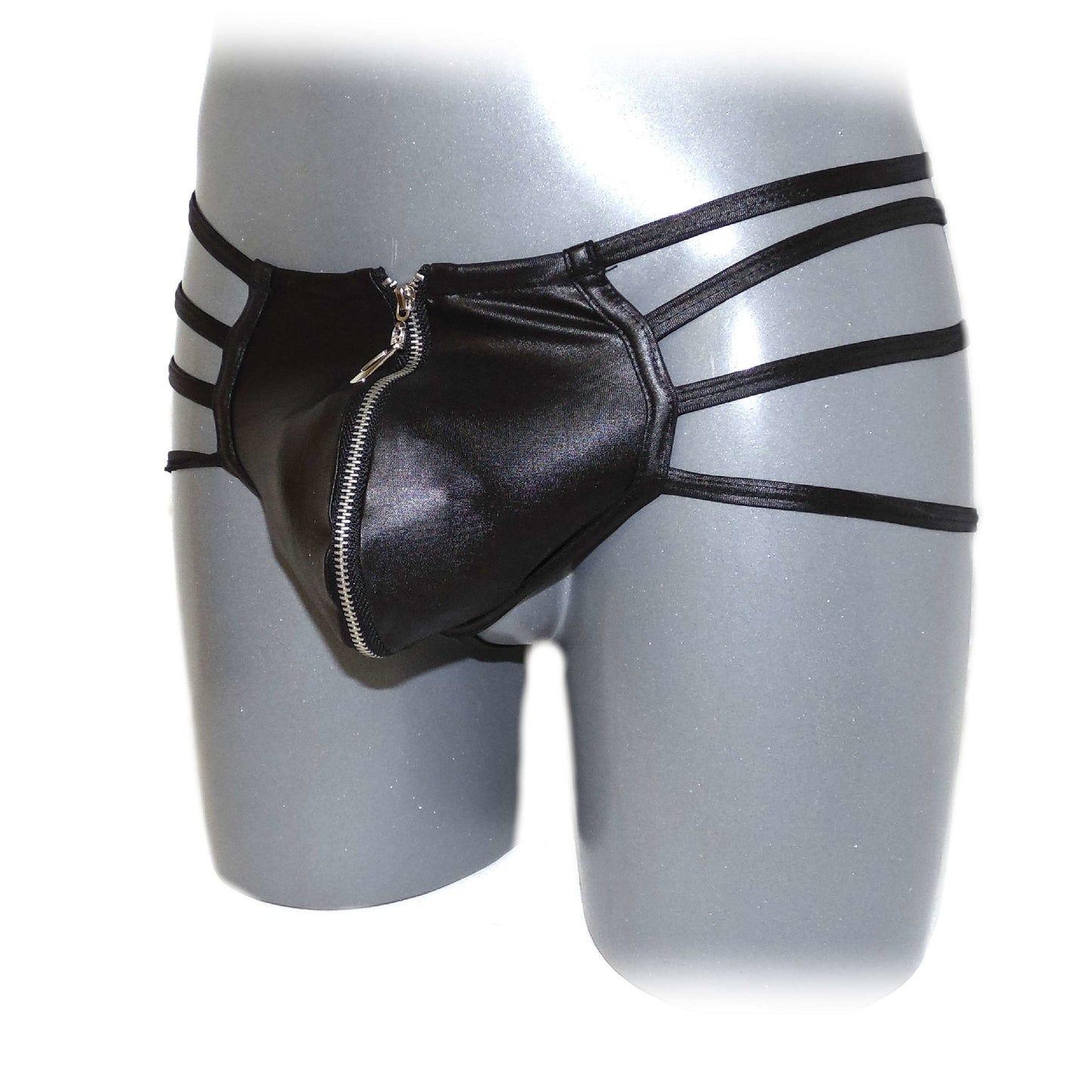 Mens Synthetic Leather Sexy Zipper Panties