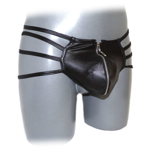 Mens Synthetic Leather Sexy Zipper Panties