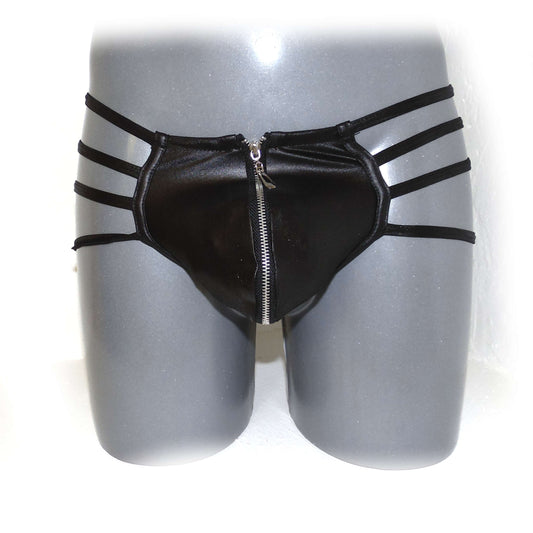 Mens Synthetic Leather Sexy Zipper Panties
