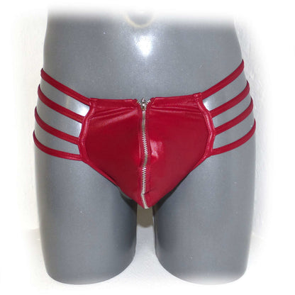 Mens Synthetic Leather Sexy Zipper Panties