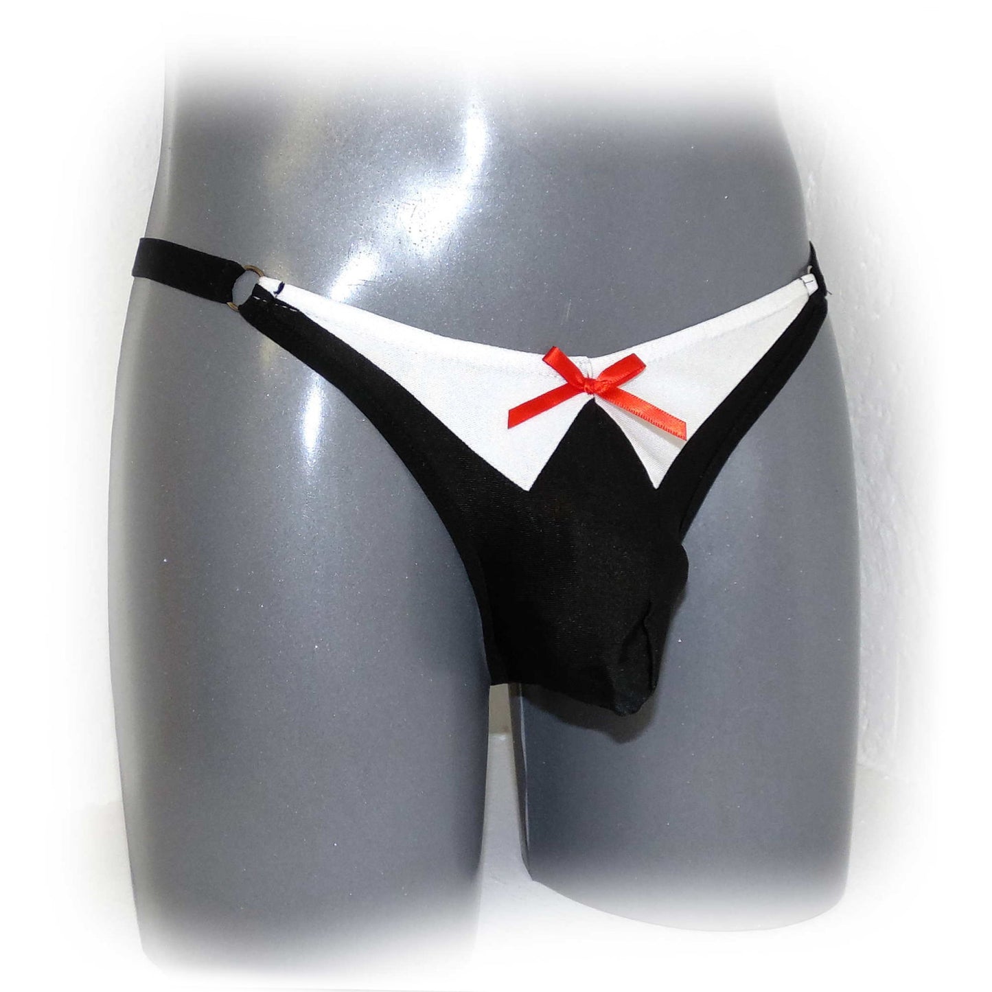 Set Butler  Bow Suit Thong Briefs with Collar and Bracelets