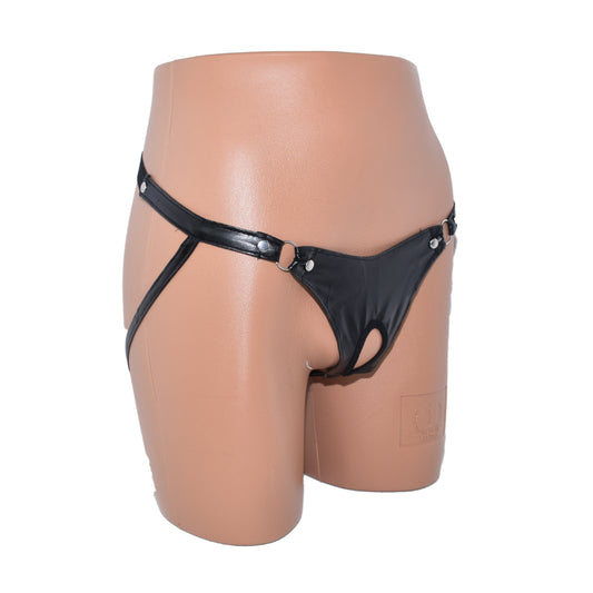 Artificial Leather Metal Ring Thong Jock