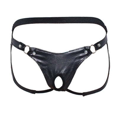 Artificial Leather Metal Ring Thong Jock