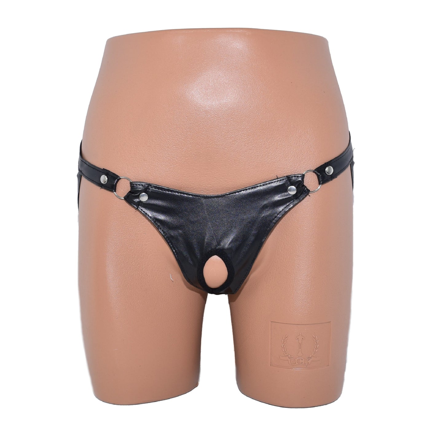 Artificial Leather Metal Ring Thong Jock