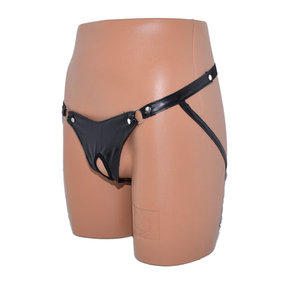 Artificial Leather Metal Ring Thong Jock