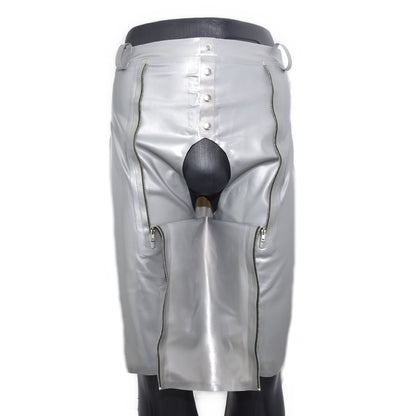 Latex Shorts mit Doppel-Reißverschluss/Innenbeutel Druckknöpfe