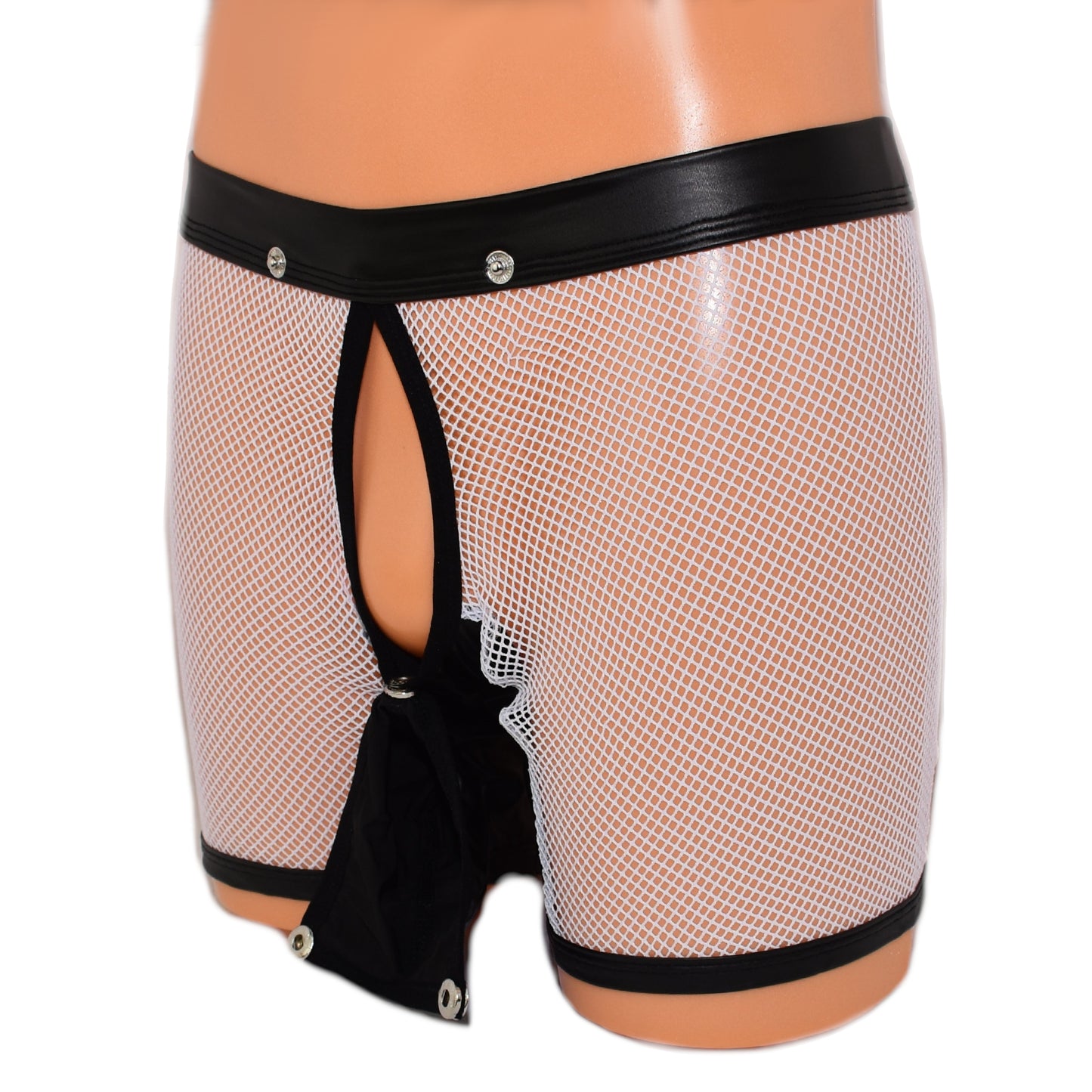 Long Pants Mesh Faux Leather Open Back