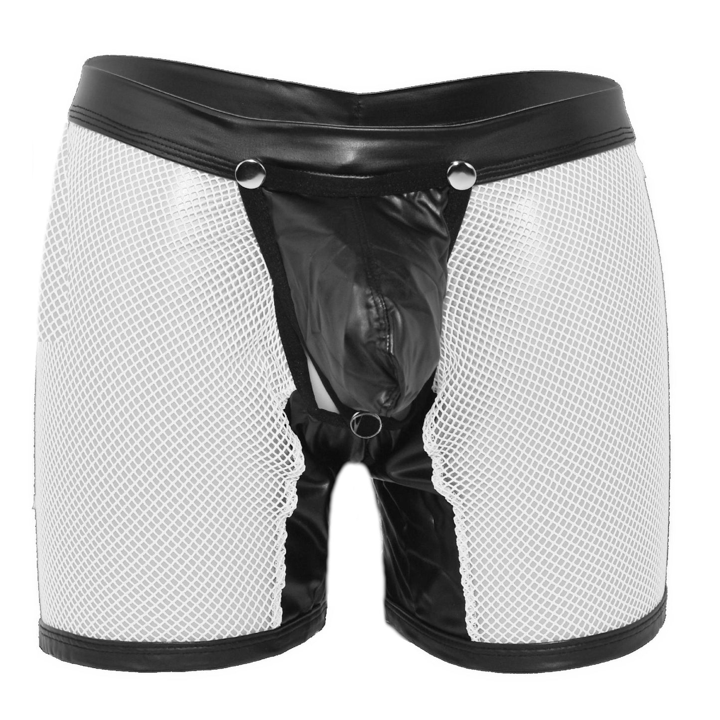 Long Pants Mesh Faux Leather Open Back