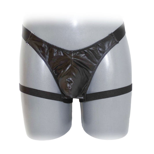 Black Mens Lingerie Low-Rise Faux Leather