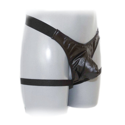 Black Mens Lingerie Low-Rise Faux Leather