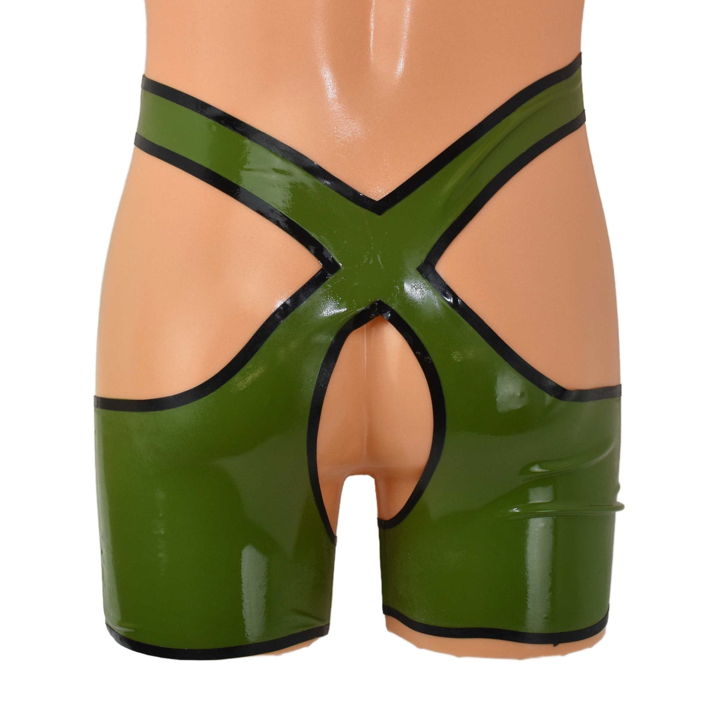 Latex shorts with open crotch