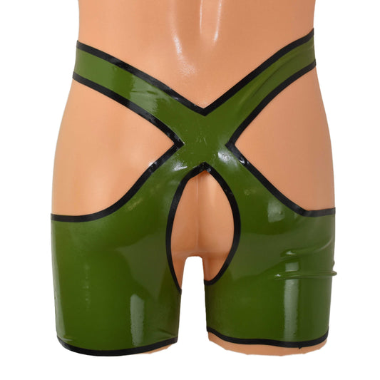 Latex shorts with open crotch