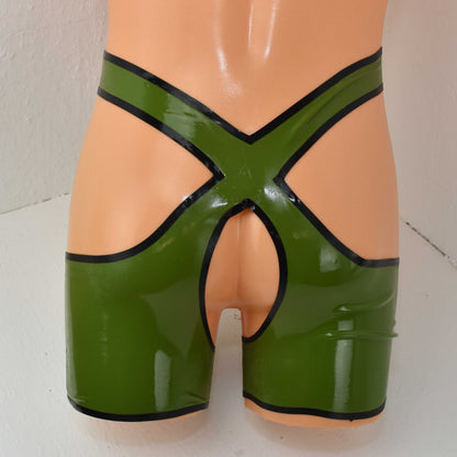 Latex shorts with open crotch