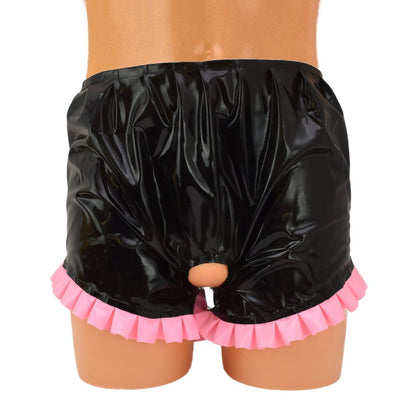 Latex Slip ouvert mit Rüschen am Beinausschnitt