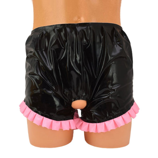 Latex Slip ouvert mit Rüschen am Beinausschnitt