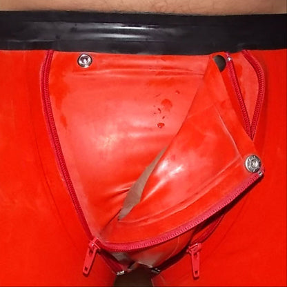 Latex Shorts mit Doppel-Reißverschluss/Innenbeutel Rot