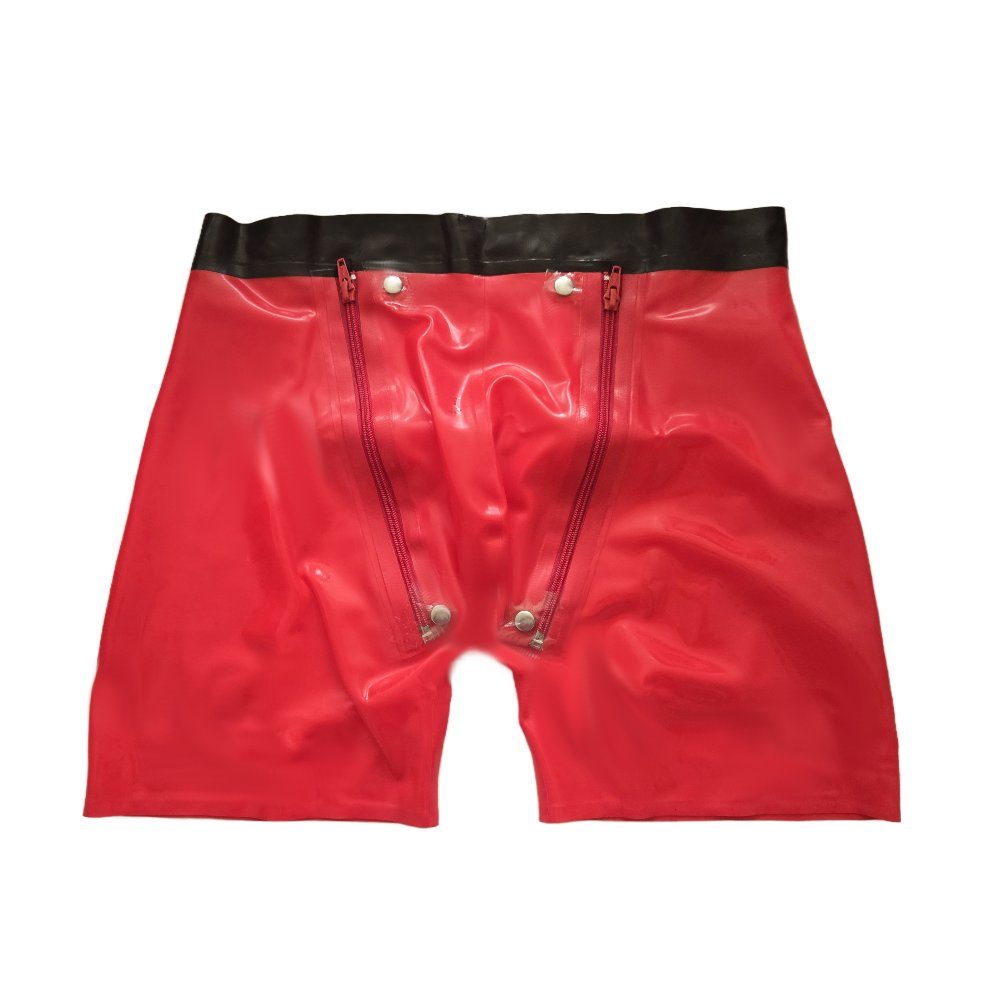 Latex Shorts mit Doppel-Reißverschluss/Innenbeutel Rot