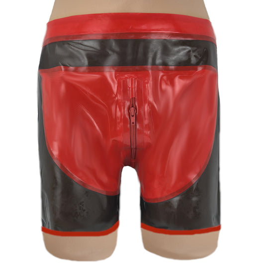 Latex Shorts schwarztransparent mit rotem Rand