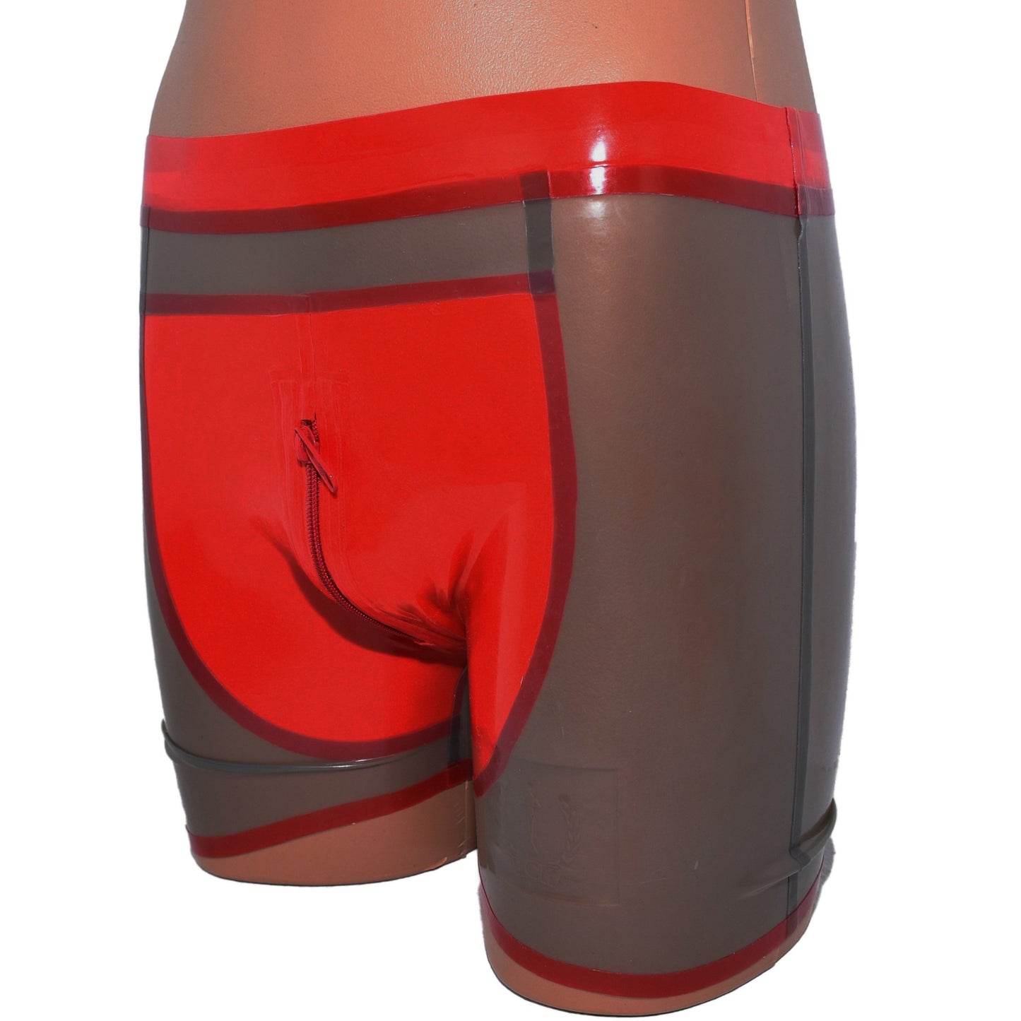 Latex Shorts schwarztransparent mit rotem Rand