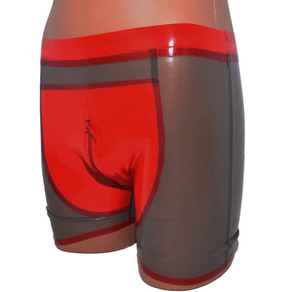 Latex Shorts schwarztransparent mit rotem Rand