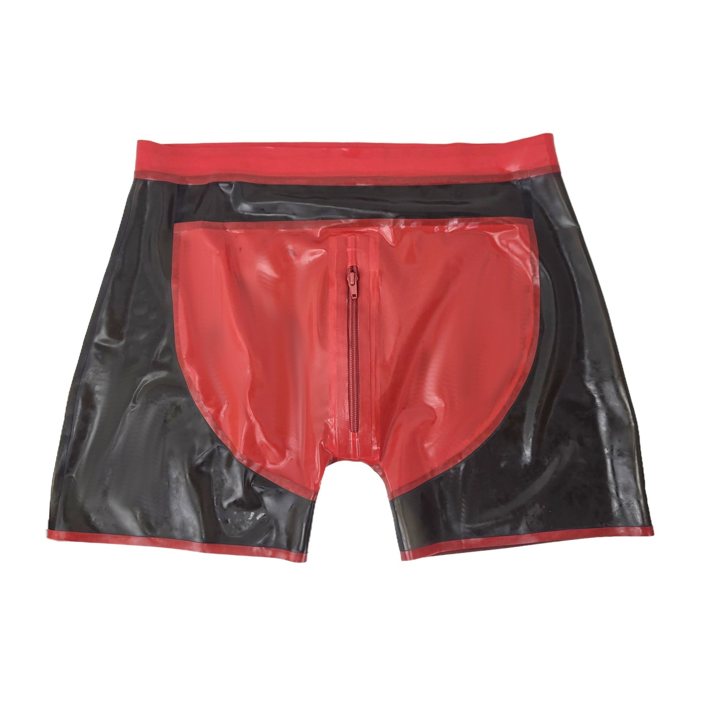 Latex Shorts schwarztransparent mit rotem Rand