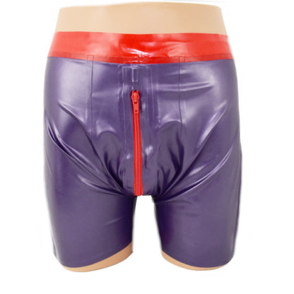 Latex Shorts - mit rotem Bund und Reißverschluss