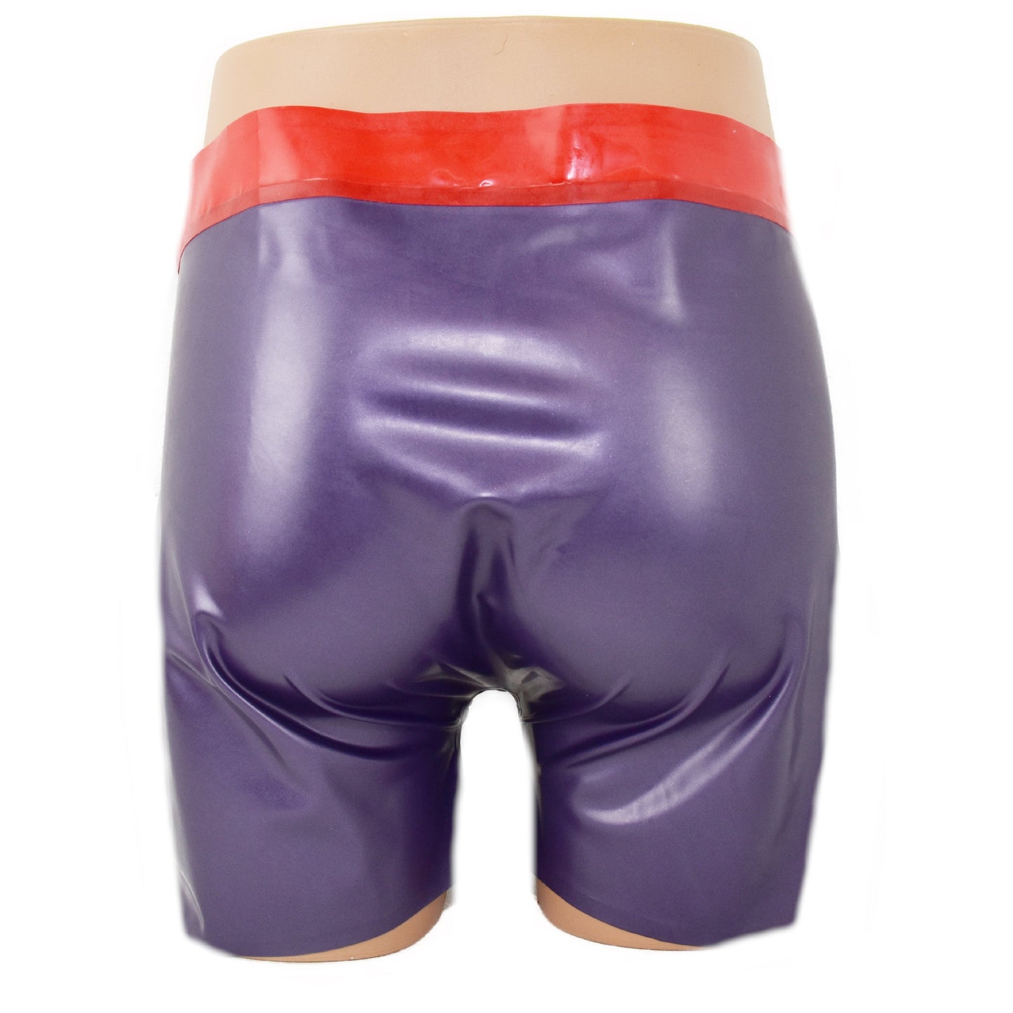 Latex Shorts - mit rotem Bund und Reißverschluss